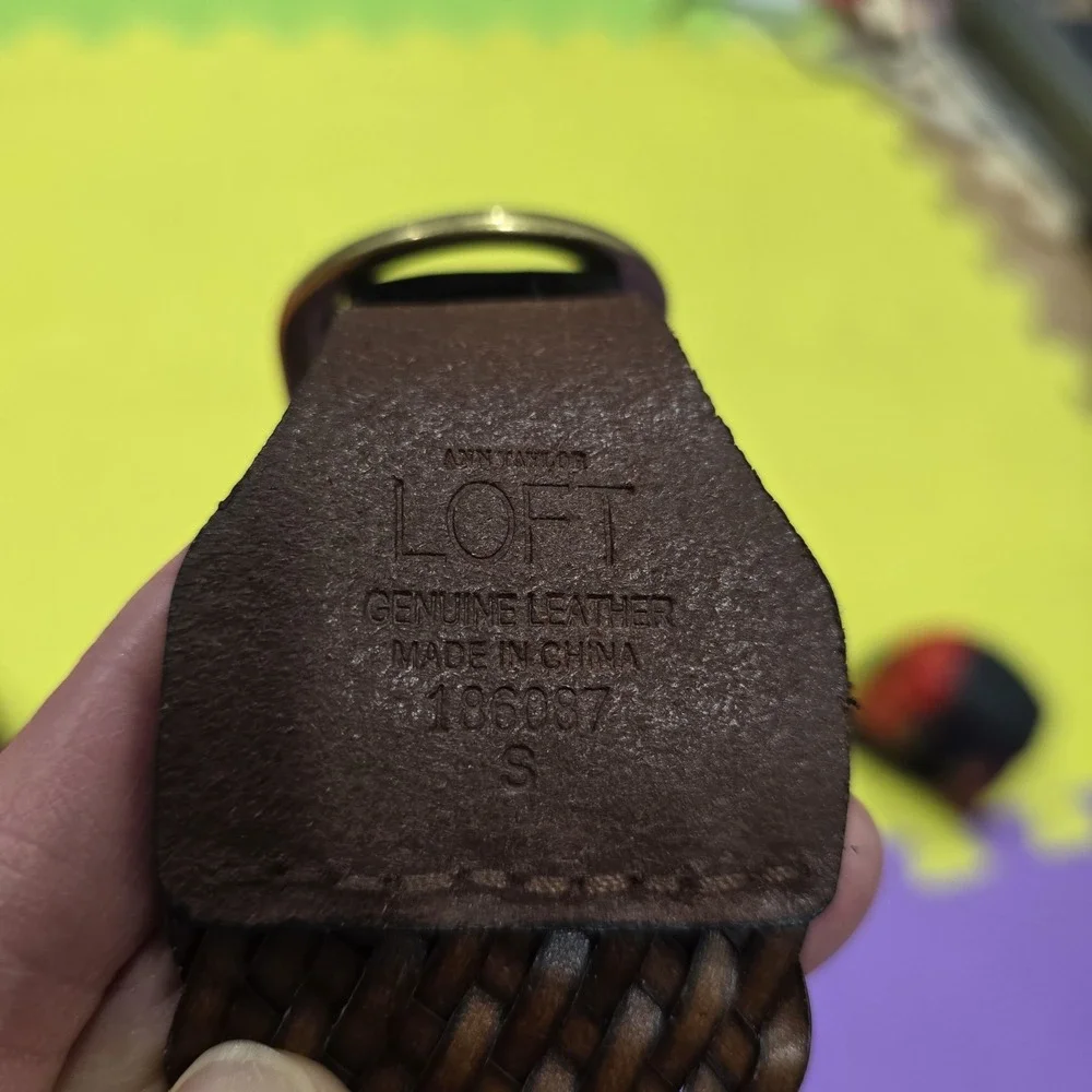 Ann Taylor LOFT Dark Brown Braided Leather Belt‎ Women's Small Brass Buckle Wide